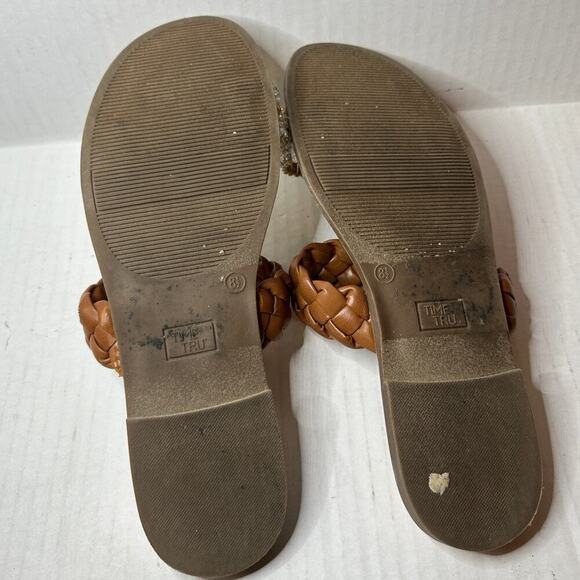 Vacation Brown and Tan Size 8.5 Strap Braided Slide Flat Sandals Boho Casual - Picture 5 of 8